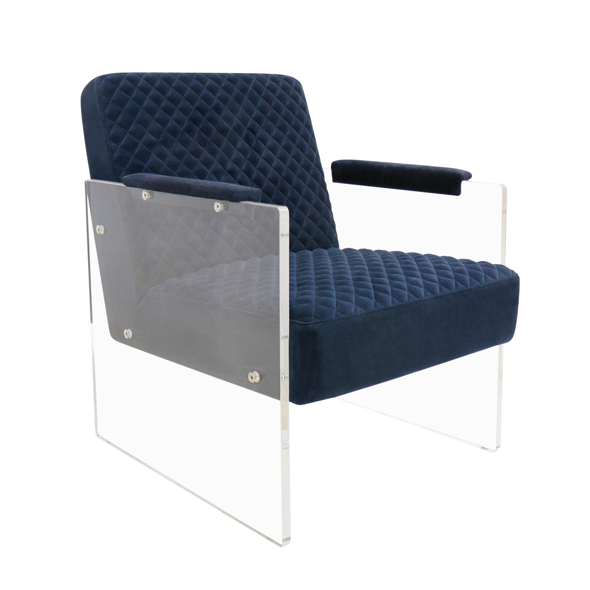 Pasargad Home Tribecca Modern Acrylic \u0026 Velvet Accent Chair in Navy